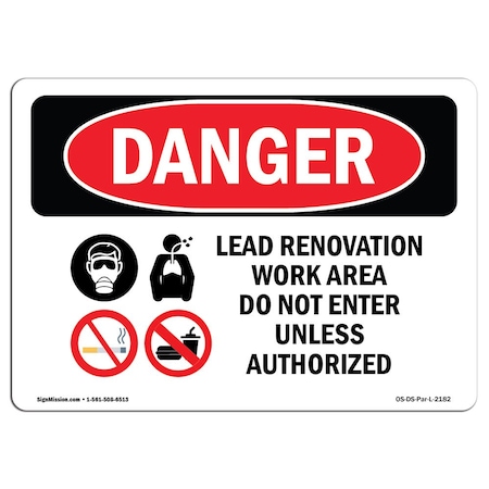 Signmission Safety Sign, OSHA Danger, 5" Height, 7" Width, Lead Renovation Work, Landscape OS-DS-D-57-L-2182